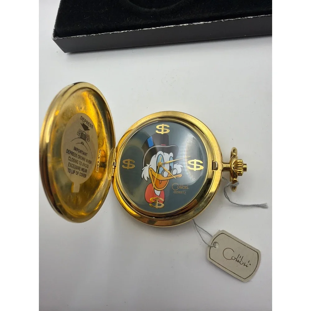 Disney Mickey & Co Colibri Scrooge McDuck Pocket Watch Gold Tone Time Is Money